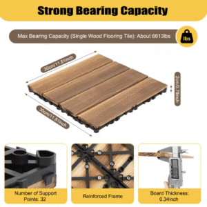 12"x12" Solid Wood Floor Tile Non-slip Waterproof Hardwood Interlocking Deck Tiles Garden Balcony Outdoor Flooring Decor