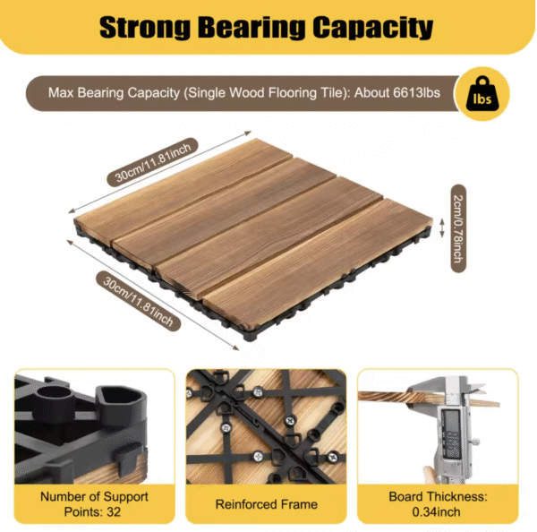 12"x12" Solid Wood Floor Tile Non-slip Waterproof Hardwood Interlocking Deck Tiles Garden Balcony Outdoor Flooring Decor